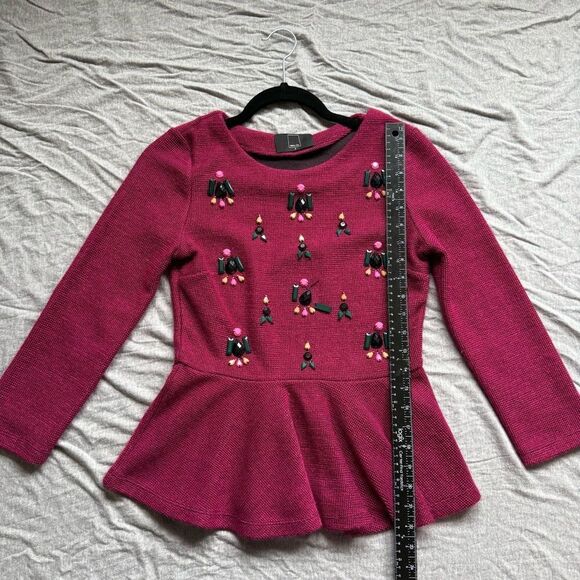 Sz Small Dolce Vita Pink Purple Peplum Beaded Quarter Sleeve Knit Blouse - Picture 2 of 7